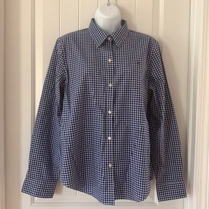 LAUREN WOMEN RALPH LAUREN Blue Checkered Classic Fit Blouse Shirt Large